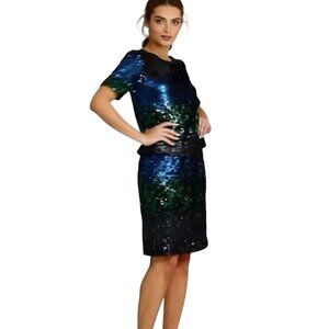 Brooks Brothers Ombre Sequin Shift Dress Womens Size 4 Formal Glam Party Wedding